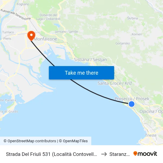 Friuli Road 531 (Contovello Area, School) to Staranzano map