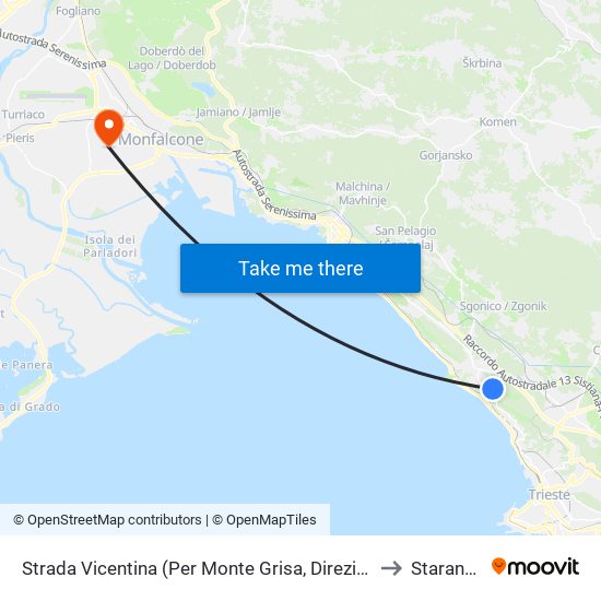 Strada Vicentina (Per Monte Grisa, Direzione Prosecco) to Staranzano map