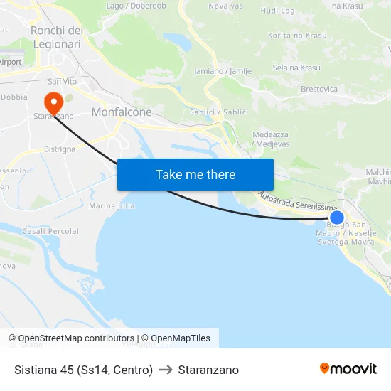 Sistiana 45 (Ss14, Centro) to Staranzano map