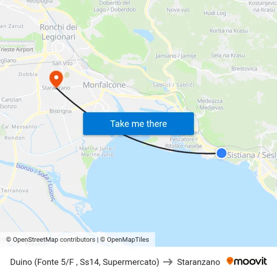 Duino (Opposite 5/F, State Road 14, Supermarket) to Staranzano map