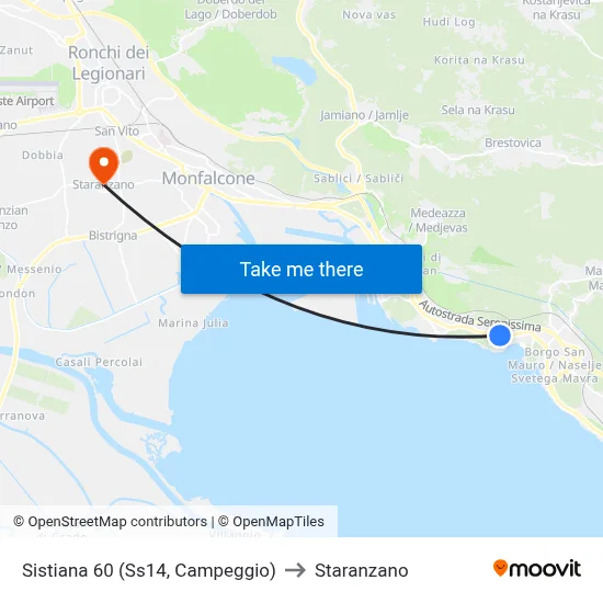 Sistiana 60 (Ss14, Campeggio) to Staranzano map