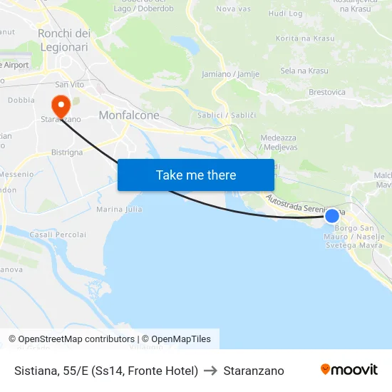 Sistiana, 55/E (Ss14, Fronte Hotel) to Staranzano map