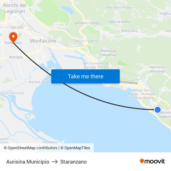 Aurisina Municipio to Staranzano map