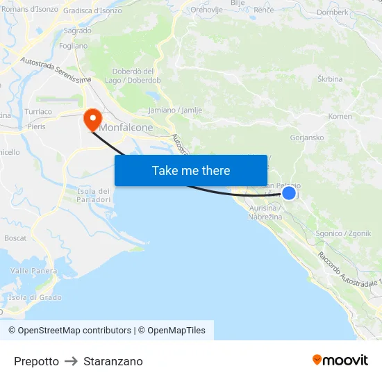 Prepotto to Staranzano map