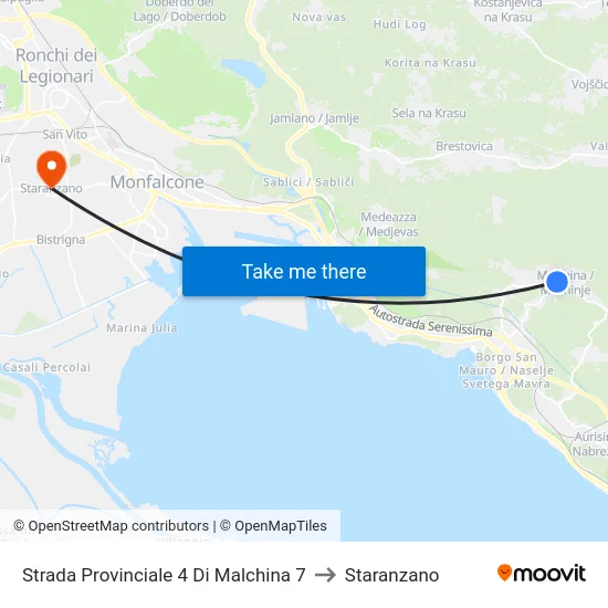 Strada Provinciale 4 Di Malchina 7 to Staranzano map