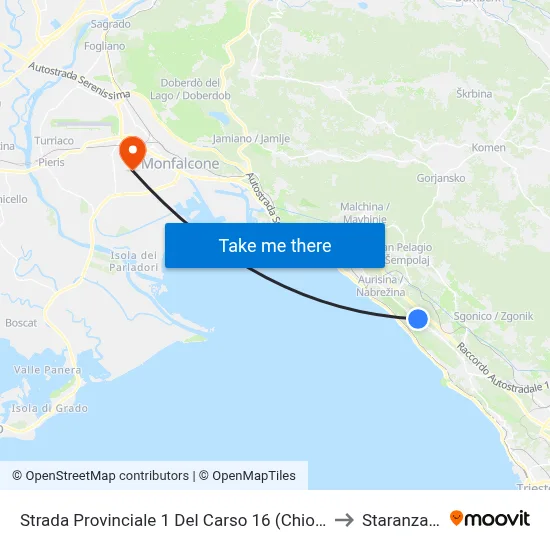 Provincial Road 1 of Carso 16 (Kiosk) to Staranzano map