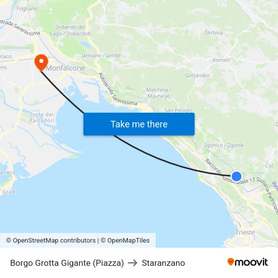 Borgo Grotta Gigante (Piazza) to Staranzano map