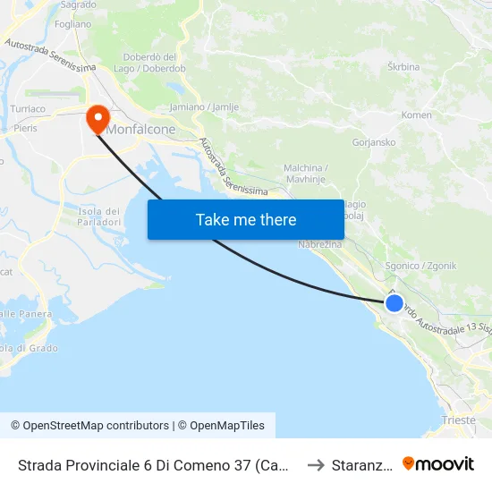 Strada Provinciale 6 Di Comeno 37 (Campo Sacro) to Staranzano map