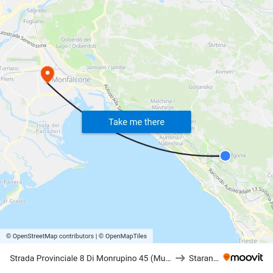 Strada Provinciale 8 Di Monrupino 45 (Municipio Di Sgonico) to Staranzano map