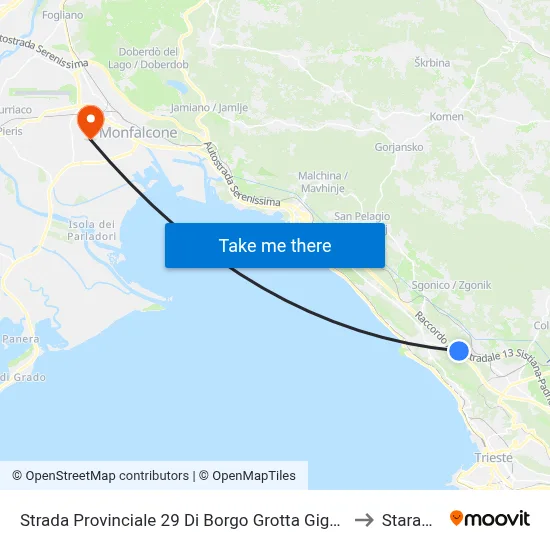 Provincial Road 29 of Borgo Grotta Gigante (Sports Field) to Staranzano map