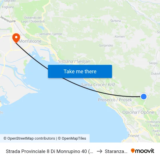 Provincial Road 8 of Monrupino 40 (Col) to Staranzano map
