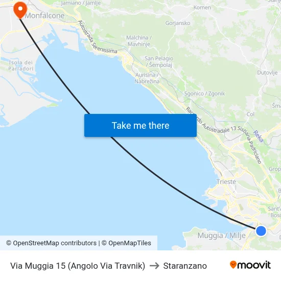 Muggia Street 15 (Corner of Travnik Street) to Staranzano map