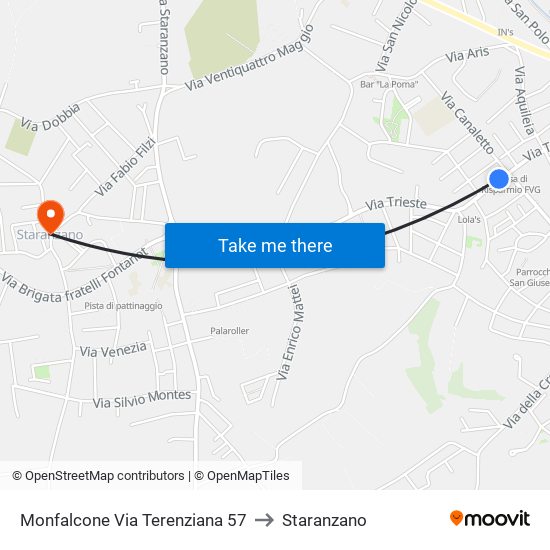 Monfalcone Via Terenziana 57 to Staranzano map
