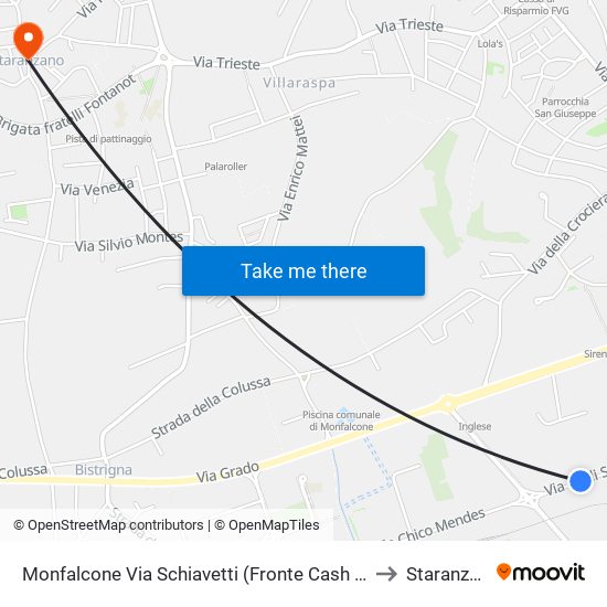 Monfalcone Via Schiavetti (Fronte Cash & Carry) to Staranzano map