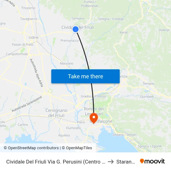 Cividale Del Friuli Via G. Perusini (Intermodal Center) to Staranzano map