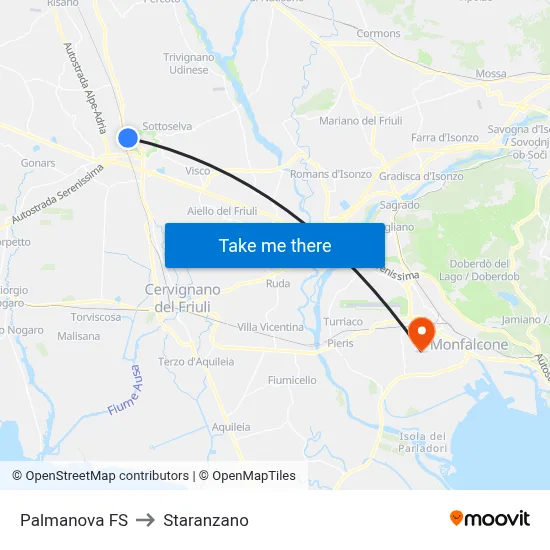Palmanova Station to Staranzano map
