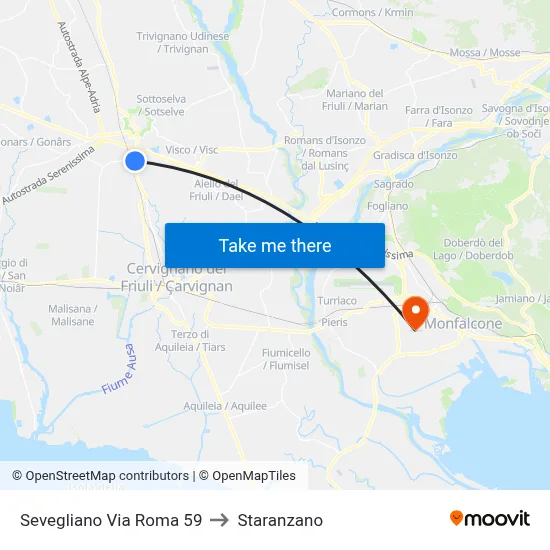 Sevegliano Via Roma 59 to Staranzano map