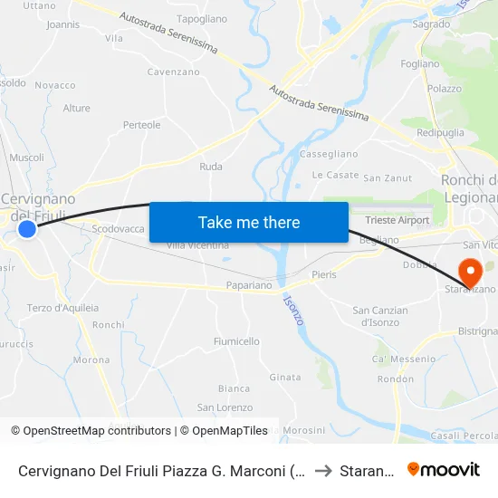 Cervignano Del Friuli G. Marconi Square (Bus Station) to Staranzano map