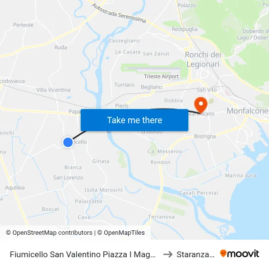 Fiumicello San Valentino Piazza I Maggio 2 to Staranzano map