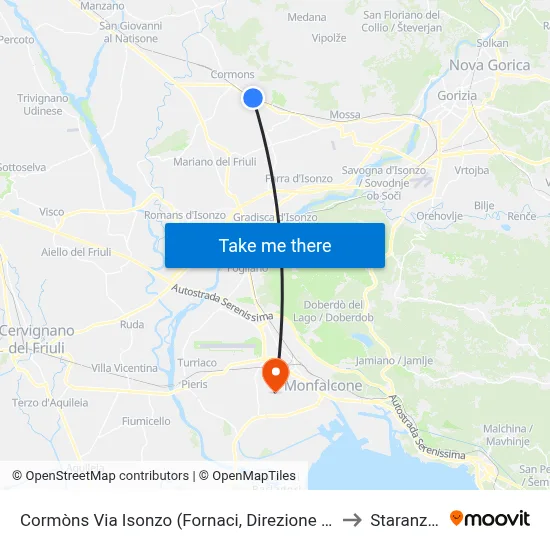 Cormòns Via Isonzo (Fornaci, Direzione Cormòns) to Staranzano map