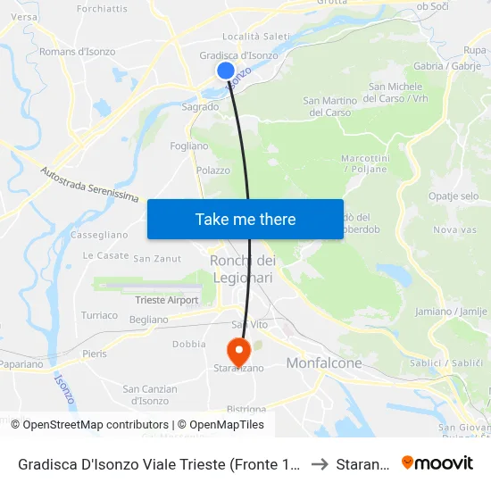 Gradisca d'Isonzo Trieste Avenue (Opposite 137, Skyscraper) to Staranzano map