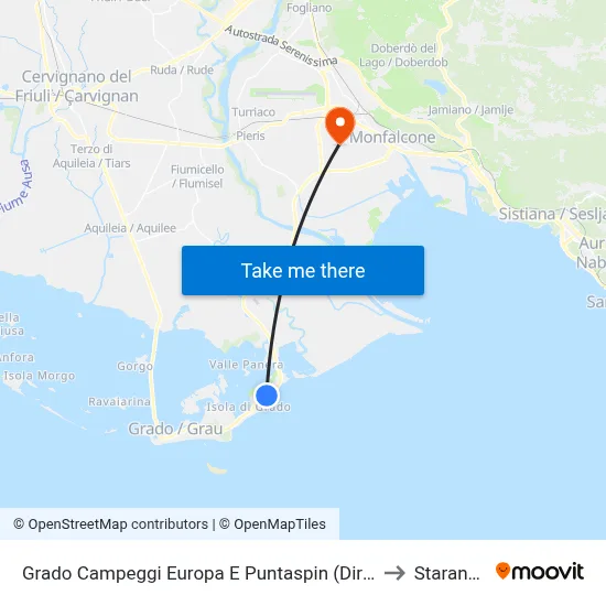 Grado Europa and Puntaspin Campgrounds (Direction Grado) to Staranzano map