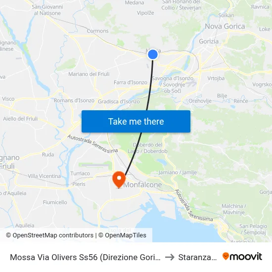 Mossa Via Olivers SS56 (Direction Gorizia) to Staranzano map