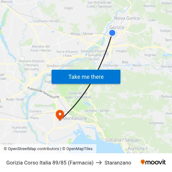 Italia Course 89/85, Gorizia (Pharmacy) to Staranzano map