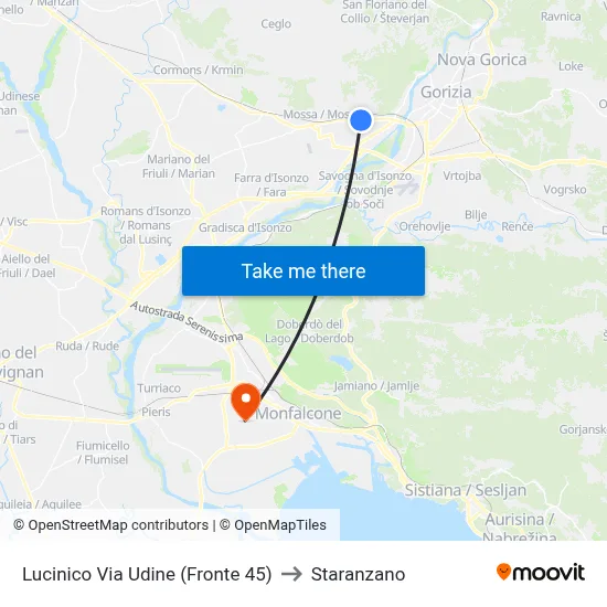 Lucinico Udine Street (Opposite 45) to Staranzano map