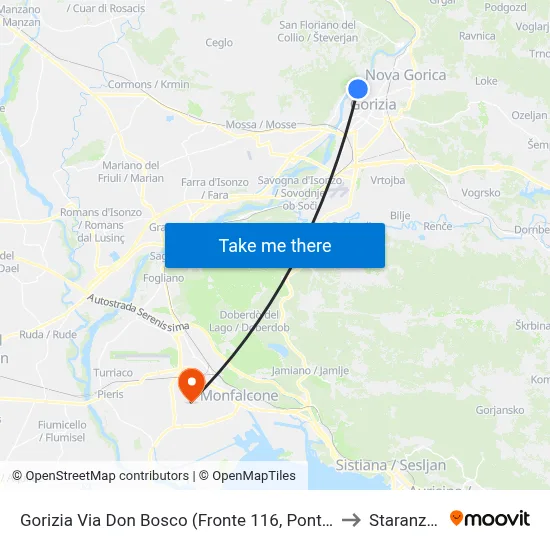 Gorizia Via Don Bosco (Opposite 116, Piuma Bridge) to Staranzano map