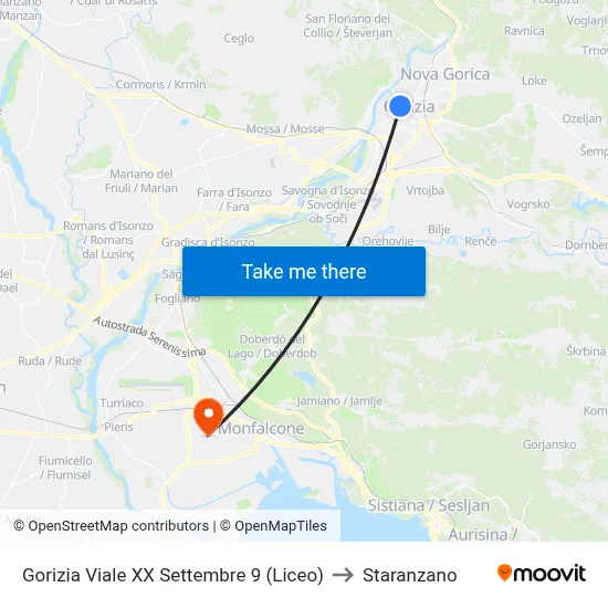 Gorizia Viale XX Settembre 9 (High School) to Staranzano map