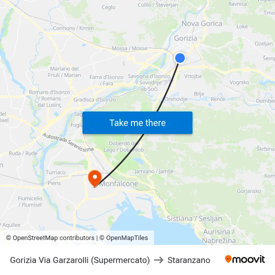 Gorizia Garzarolli Street (Supermarket) to Staranzano map