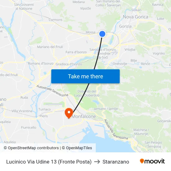 Lucinico Udine Street 13 (Opposite Post Office) to Staranzano map
