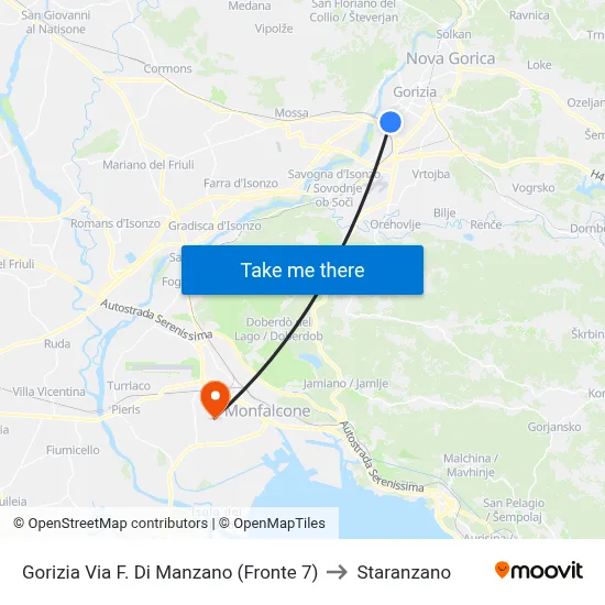 Gorizia Via F. Di Manzano (Fronte 7) to Staranzano map
