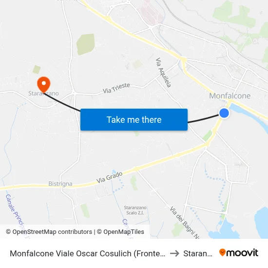 Monfalcone Viale Oscar Cosulich (Fronte 20, Palasport) to Staranzano map