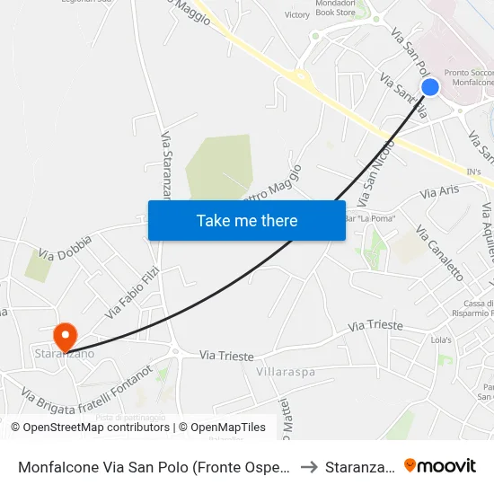 Monfalcone Via San Polo (Fronte Ospedale) to Staranzano map