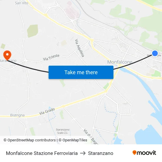 Monfalcone Railway Station to Staranzano map