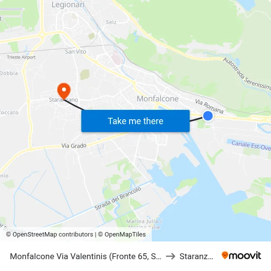 Monfalcone Via Valentinis (Opposite 65, Solvay) to Staranzano map