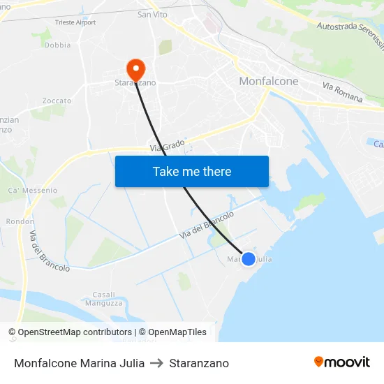 Monfalcone Marina Julia to Staranzano map