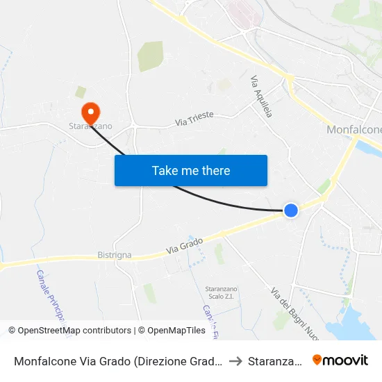 Monfalcone Grado Street (Grado Direction) to Staranzano map
