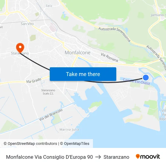 Monfalcone Via Consiglio D'Europa 90 to Staranzano map