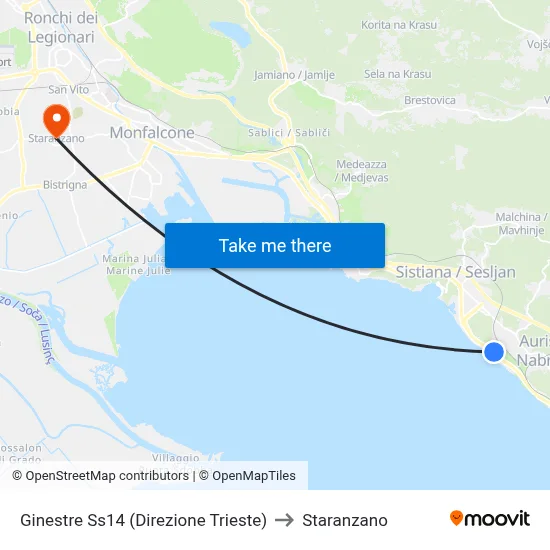 Ginestre Ss14 (Direction Trieste) to Staranzano map