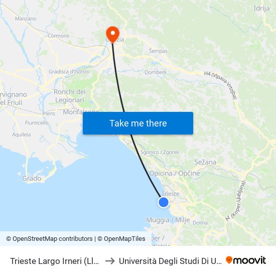 Trieste Largo Irneri (Lloyd) to Università Degli Studi Di Udine map