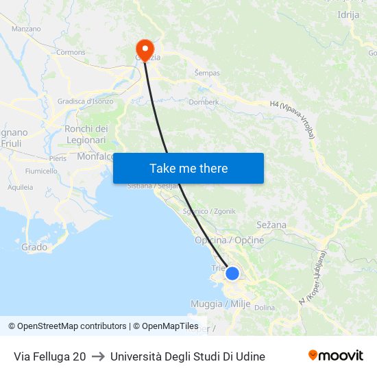 Via Felluga 20 to Università Degli Studi Di Udine map