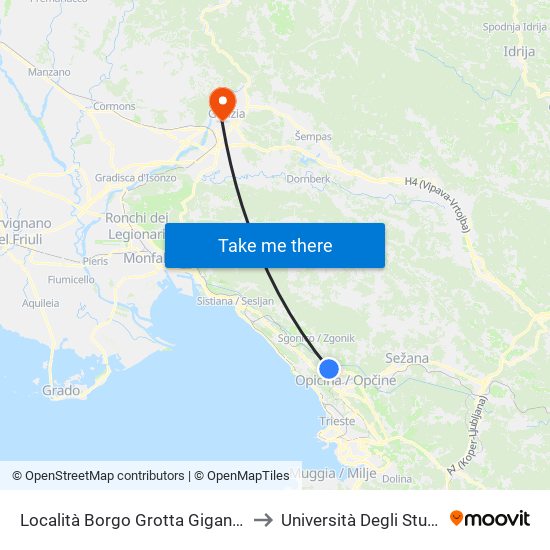 Località Borgo Grotta Gigante 34 (Piazza) to Università Degli Studi Di Udine map