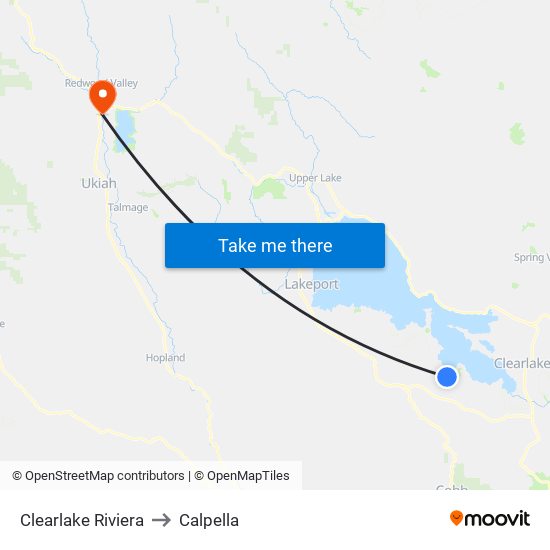 Clearlake Riviera to Calpella map