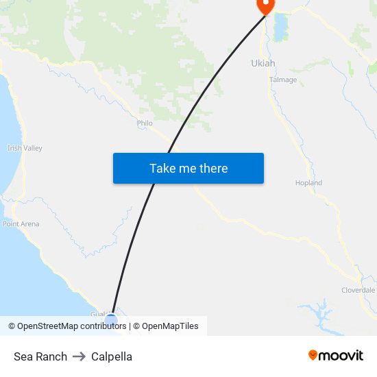 Sea Ranch to Calpella map