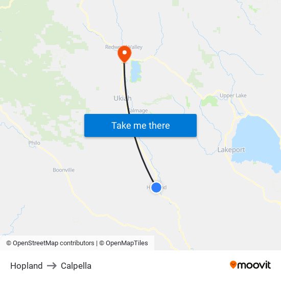 Hopland to Calpella map