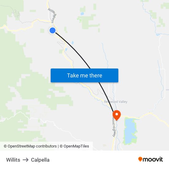 Willits to Willits map