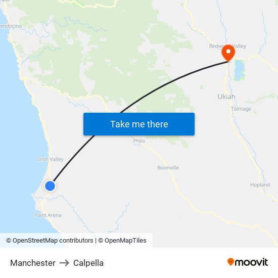 Manchester to Calpella map